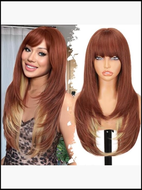 Long Layered Wig with Bangs for Women Heat Resistant Synthetic Party Hair 26 main image 6